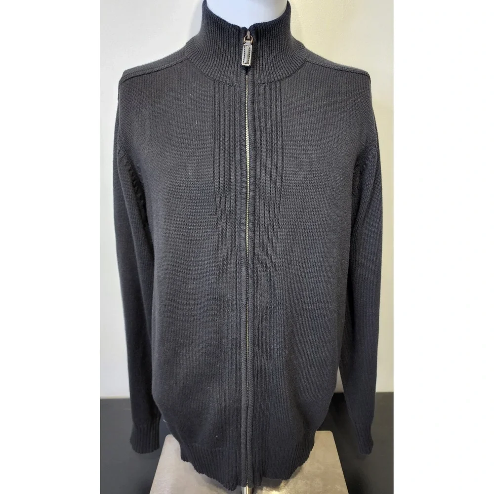 Oscar De La Renta Mens‎ Size Large Pullover Full Zipper Sweater Black Casual